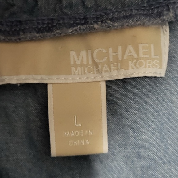 Michael Kors Women’s Top Chambray Blue Off the Shoulder Smocked Blouse Large - Picture 5 of 9